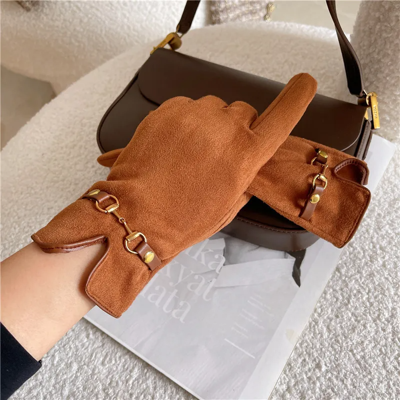 (Buy 1 Get 1) Women Fashion Suede Warm Fingerless Touch Screen Gloves