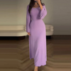 Women Fashion Casual Loose Solid Color Long Sleeve Maxi Dress