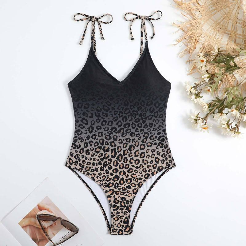 Women'S Vacation Leopard Floral One-Piece Conservative Swimsuit With Belly Cover