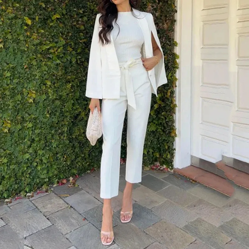 Women Fashion Solid Color Blazer Pants Two-Piece Set