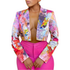 Women Fashion Tie Dye Print Long Sleeve Lapel Crop Blazer