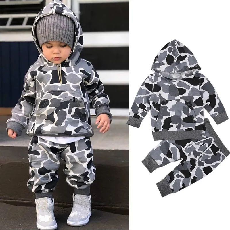 (Buy 1 Get 2) Toddlers Newborn Baby Boys Camouflage Print Long Sleeves Hoodies And Pants 2pcs Set