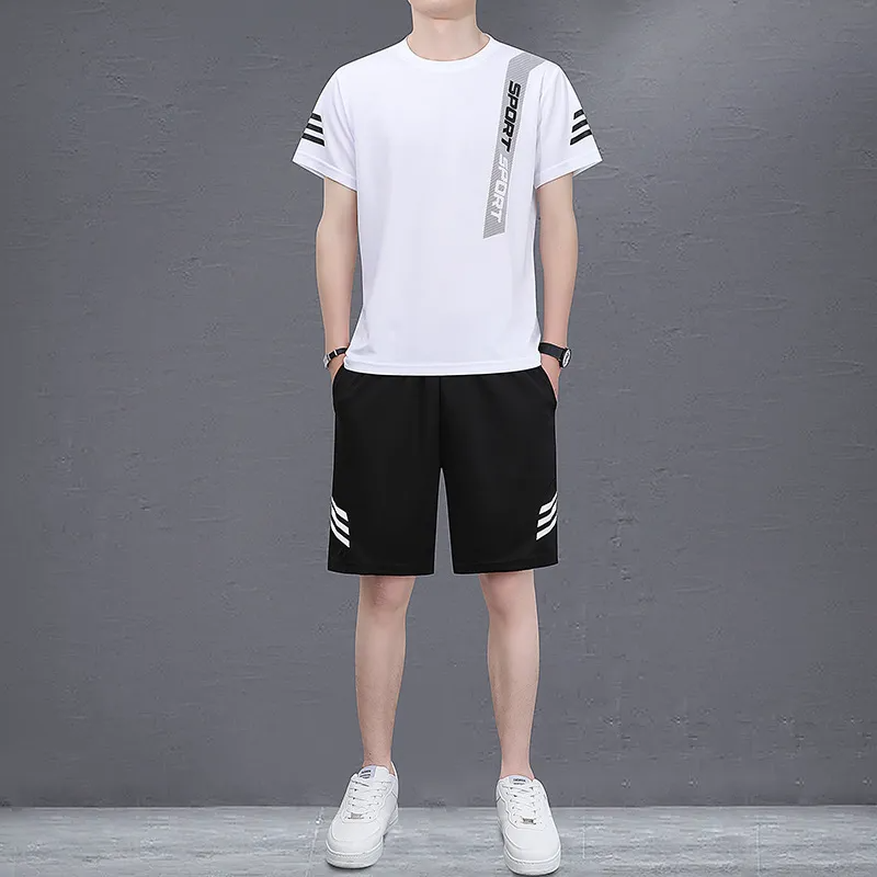 Men Casual Round Neck Short-Sleeved Large Size Loose T-Shirt And Shorts Two-Piece Set