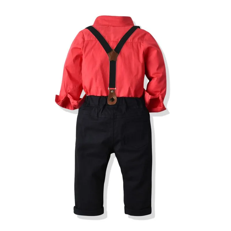 Party Boy Lapel Long Sleeve Shirt And Suspender Trousers Two Pieces Set