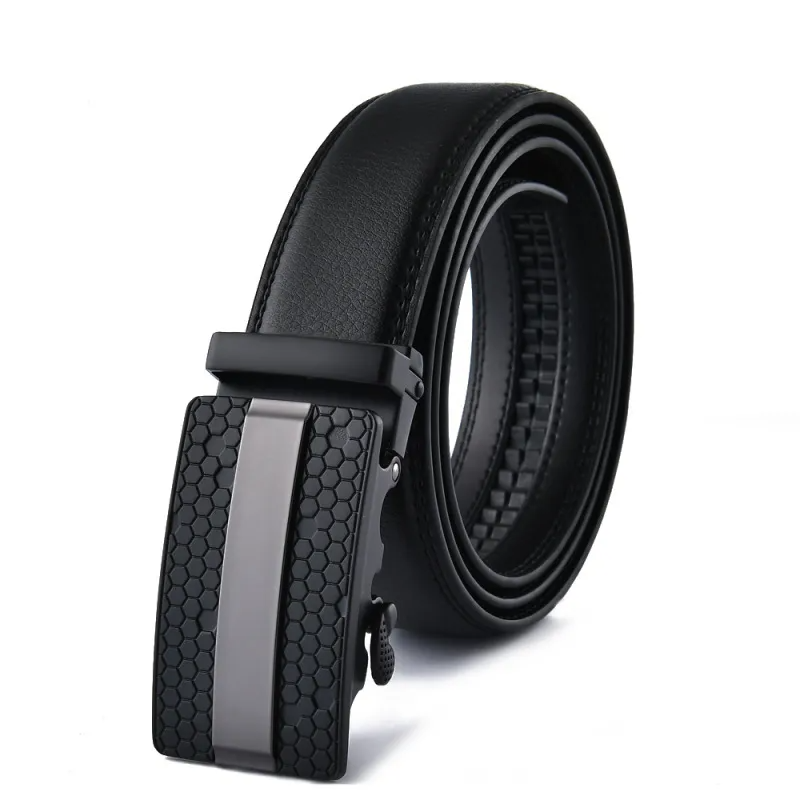 Men Fashion Casual Business Solid Color Leather Metal Buckle Belt