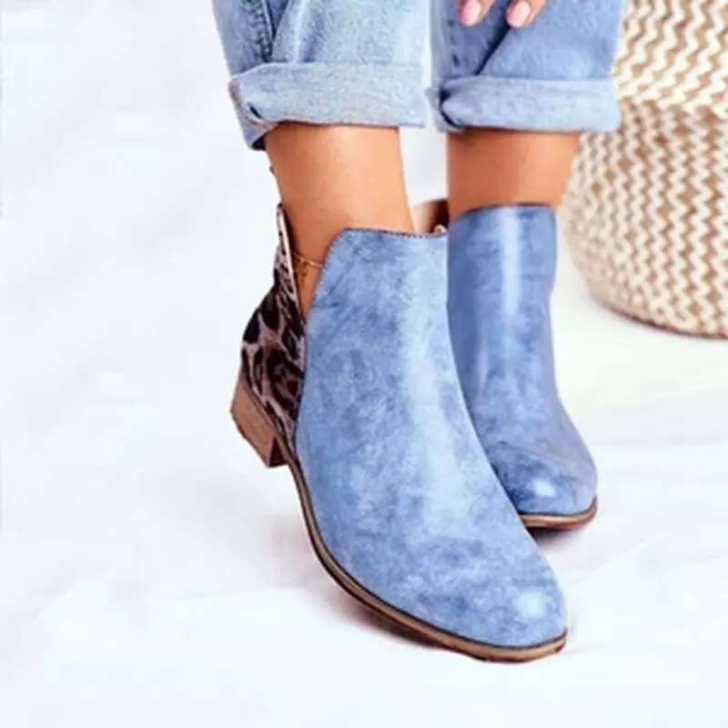 Women Fashion Leopard PU Leather Short Boots