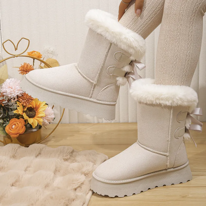 (Buy 1 Get 1) Winter Women Plus Size Solid Color Padded Warm Plush Round Toe Thick-Soled Snow Boots