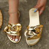 Women Fashion Plus Size Metal Chain Flat Slippers