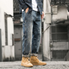 Men Autumn And Winter Retro Stitching Loose Mid-Waist Straight Jeans