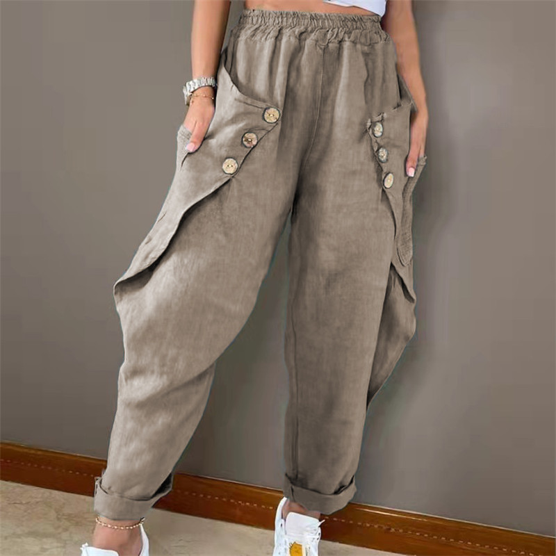 Women'S Fashion Casual Pocket Button Trousers