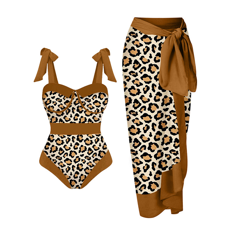 Women'S Fashion High Waist Vacation Leopard Print Sexy One Piece Swimsuit