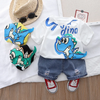 Kids Baby Boys Summer Fashion Casual Cute Cartoon Dinosaur Round Neckt-Shirt Denim Shorts Set