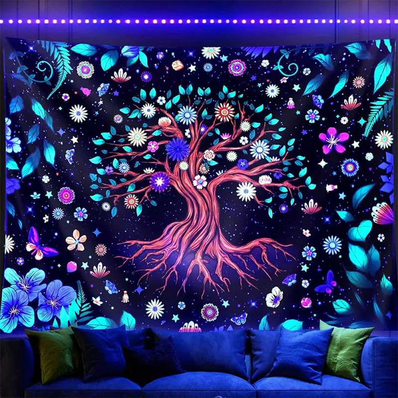 Fluorescent Tapestry Home Room Uv Luminous Skeleton Figure Printing Decoration Tapestry