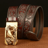 Men Fashion Casual Business Solid Color Embossed Leather Dragon Metal Buckle Belt