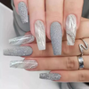 (Buy 1 Get 2) Women'S Fashion Long Gray Marble Pattern Blast False Nails