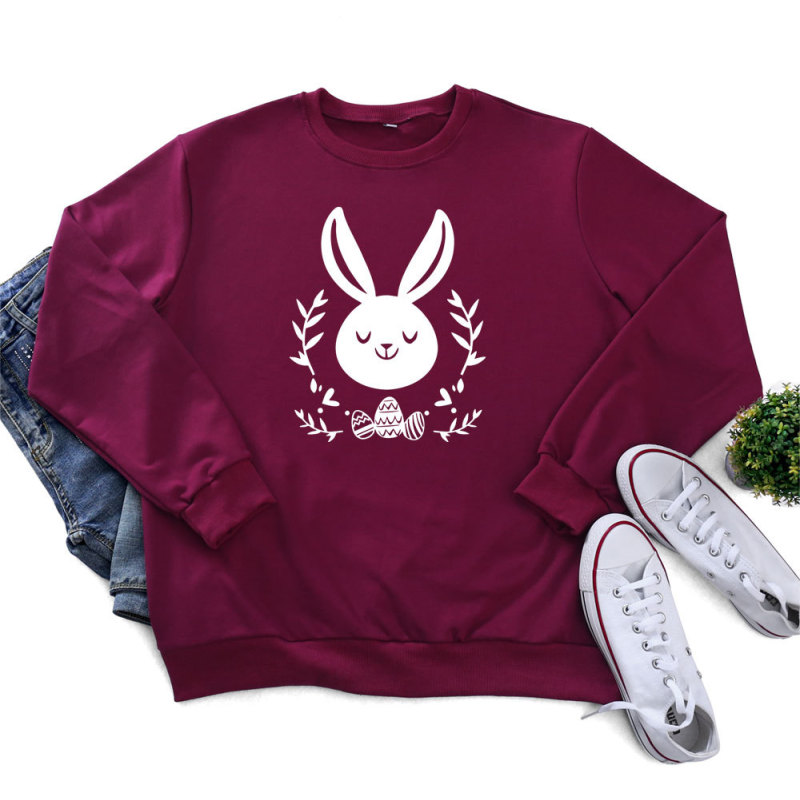 Easter Fashion Women'S Long Sleeve Bunny Print Round Neck Sweatshirt