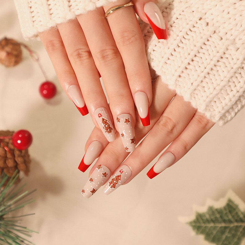 ( Buy 1 Get 2 ) Women Fashion Cartoon Christmas Tree Snowflake Wearable False Nails