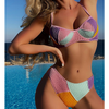 Women Fashion Sexy Blocking Color High Waist Bikini Swimsuit