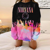 Autumn Winter Women Round Neck Letter Printed Loose Sweatshirt