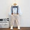 Kids Toddler Big Boys Fashion Casual British Style Solid Color Bow Button Stripe Waistcoat Shirt Suspender Trousers Party Clothing Set