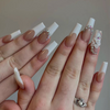 ( Buy 1 Get 2 ) Women Fashion Three-Dimensional White Floral Rhinestone Wearable False Nails