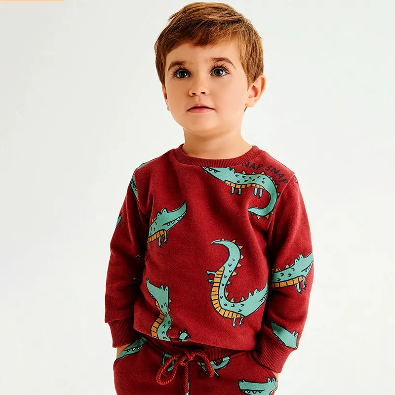 (Buy 1 Get 1) Children Kids Baby Fashion Boys Long Sleeve Cartoon Crocodile Print Round Neck Pullover Sweatshirt