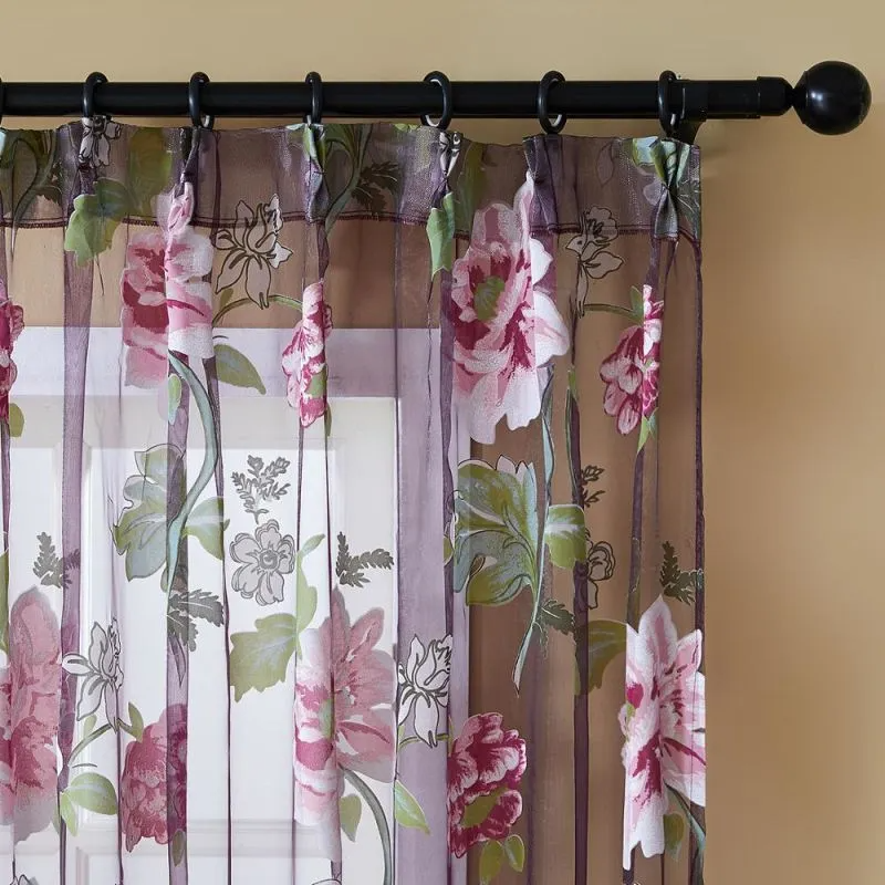 (Buy 1 Get 1) Beautiful Floral Print See-Through Home Bedroom Curtains