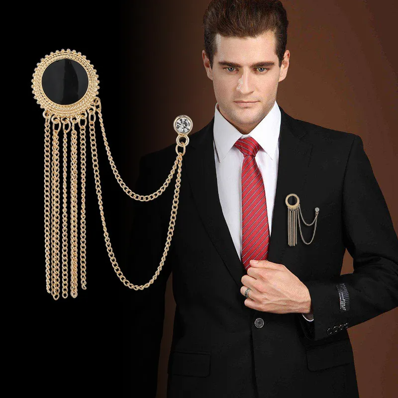 (Buy 1 Get 2) Man Women Fashion Rhinestone Suit Tassel Mental Brooches