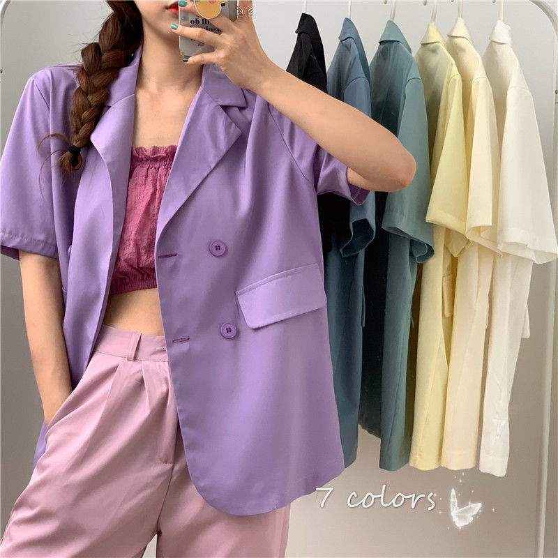 Women Casual Solid Color Thin Loose Short-Sleeved Blazer