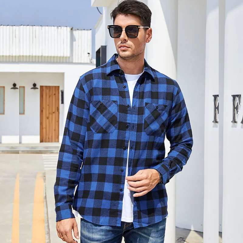 (Buy 1 Get 1) Men Autumn Winter Fashion Casual Versatile Flannel Plaid Long Sleeve Lapel Shirt