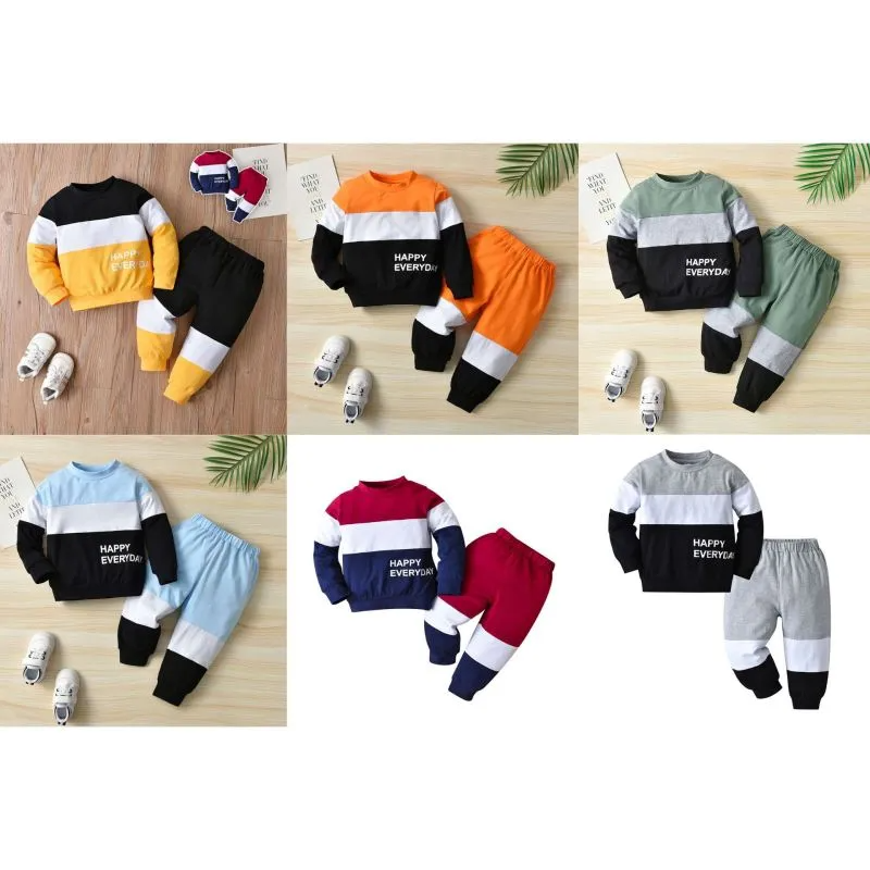 Kids Baby Boys Autumn Winter Fashion Casual Color Matching Letter Sweatshirts Long Sleeve Trousers Set