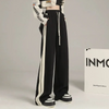 Women Street Fashion Black White Color Blocking Wide Leg Sweat Pants