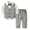 Kids Toddler Boys Spring Autumn Fashion Casual British Style Bow Stripe Waistcoat Shirt Trousers Party Clothing Set