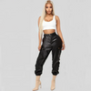 Women Fashion Casual PU Jogger Pants Belt