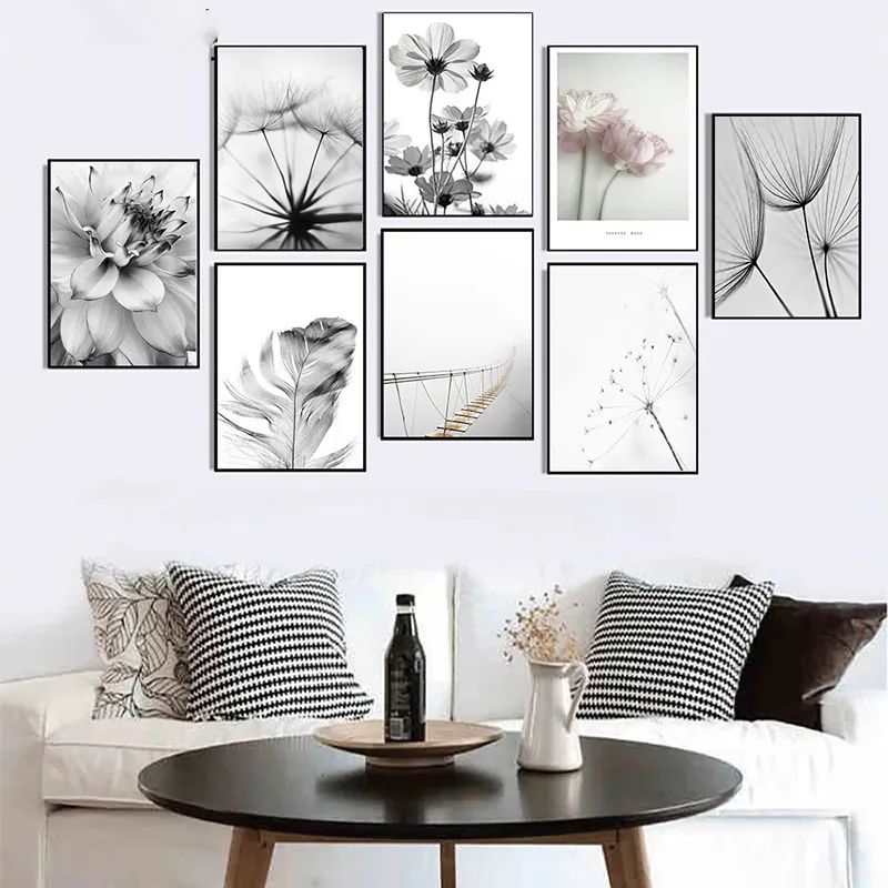 (Buy 1 Get 2) Modern Simple Black White Dandelion Canvas Decorative Painting For Living Room