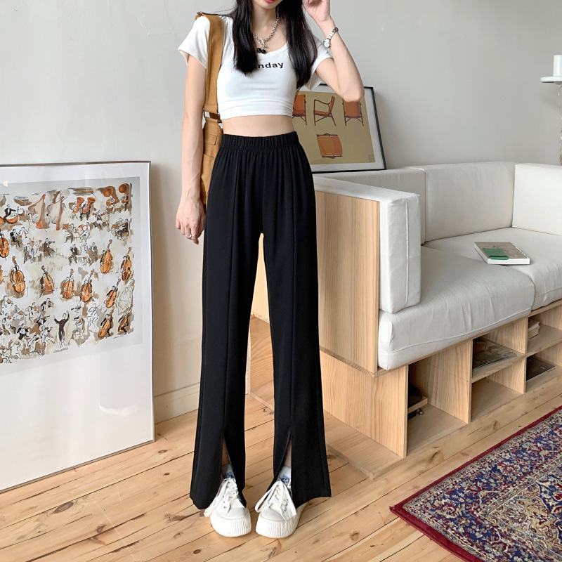 Women'S Fashion Casual Thin High Waist Loose Drape Straight Leg Suit Trousers