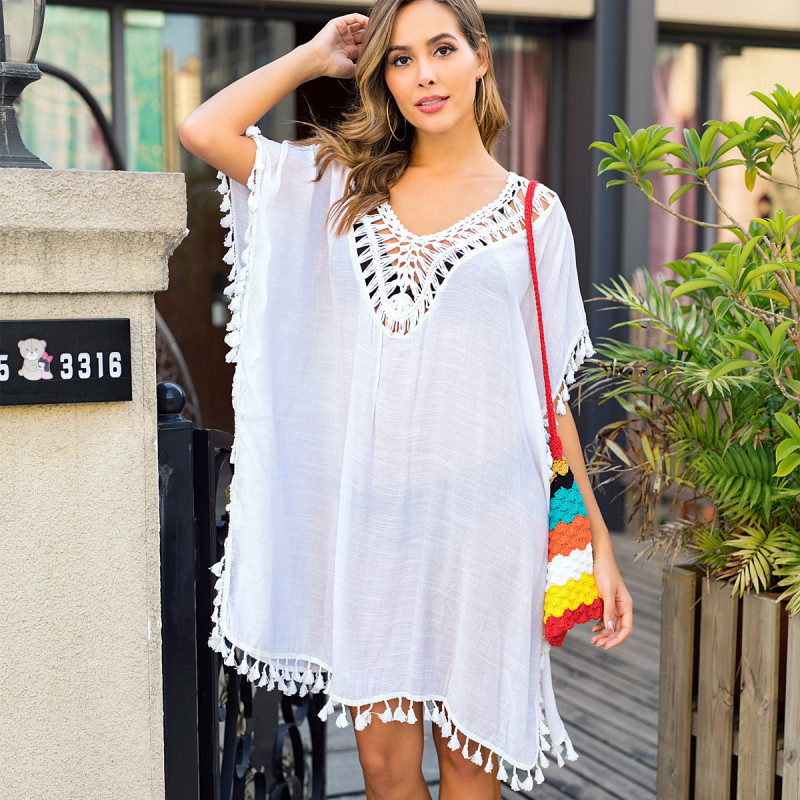 Women'S Sexy Backless Paneled Fringe Beach Cover-Up