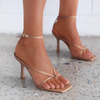 Casual Women Fashion Solid Color Square Toe Ankle Strap Buckle PU Sandals