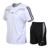 Men Plus Size Sporty Short Sleeve Round Neck Stripe Printed T-Shirt And Shorts Two-Piece Set