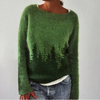 Women Fashion Round Neck Color Matching Knitted Long Sleeve Sweater