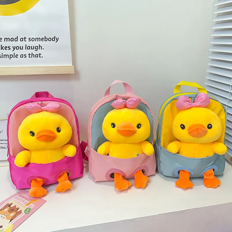 Children Kids Baby Fashion Boys Girls Cartoon Duck Doll Plushtoy Backpack School Bag