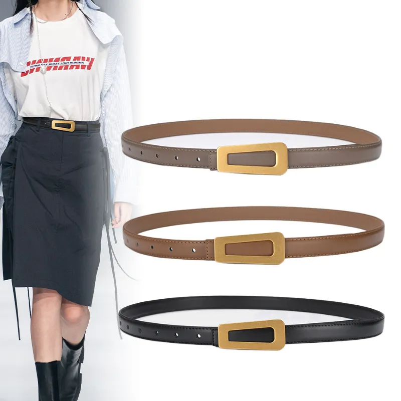 Women'S Fashion Casual Retro Alloy Smooth Buckle Thin Leather Belt