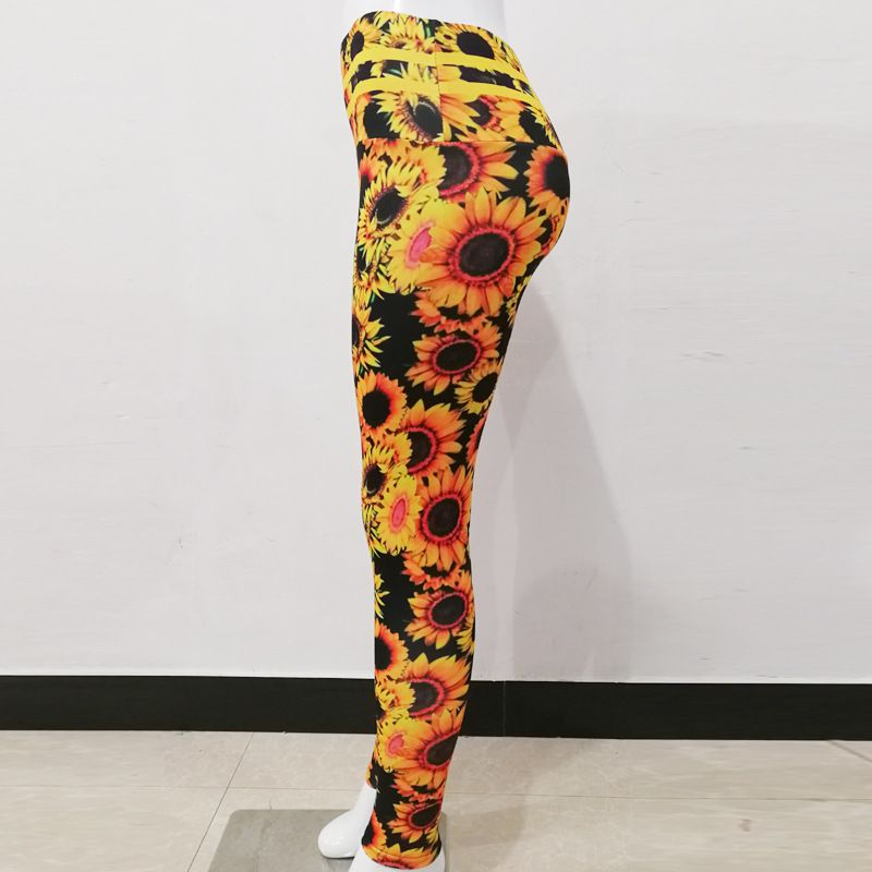 Sunflower Print High-Waisted Sports Leggings Pants