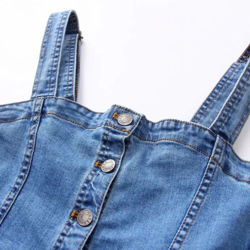 Fashion Women Campus Style Single-Breasted Suspender Denim Dress