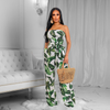 Women Print Tube Top Lace Wide Leg Jumpsuit