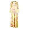 Ramadan /Eid Women Casual V-Neck Long-Sleeve Lace-Up Flower Print Maxi Swing Dress