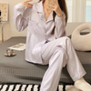 Cozy Women Summer Solid Color Homewear Long-Sleeved Trousers Pajamas Suit