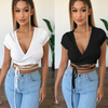 Women'S Fashion Basic Sexy Solid Color V-Neck Bandage Cropped Top