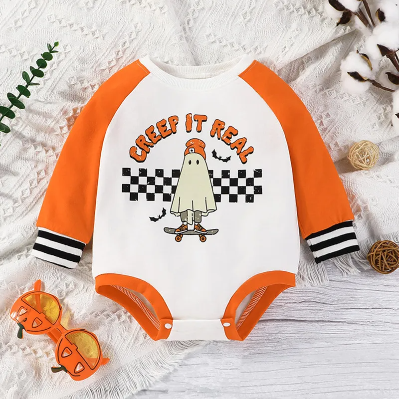 Kids Baby Boys Girls Casual Cute Party Halloween Round Neck Long Sleeve Romper