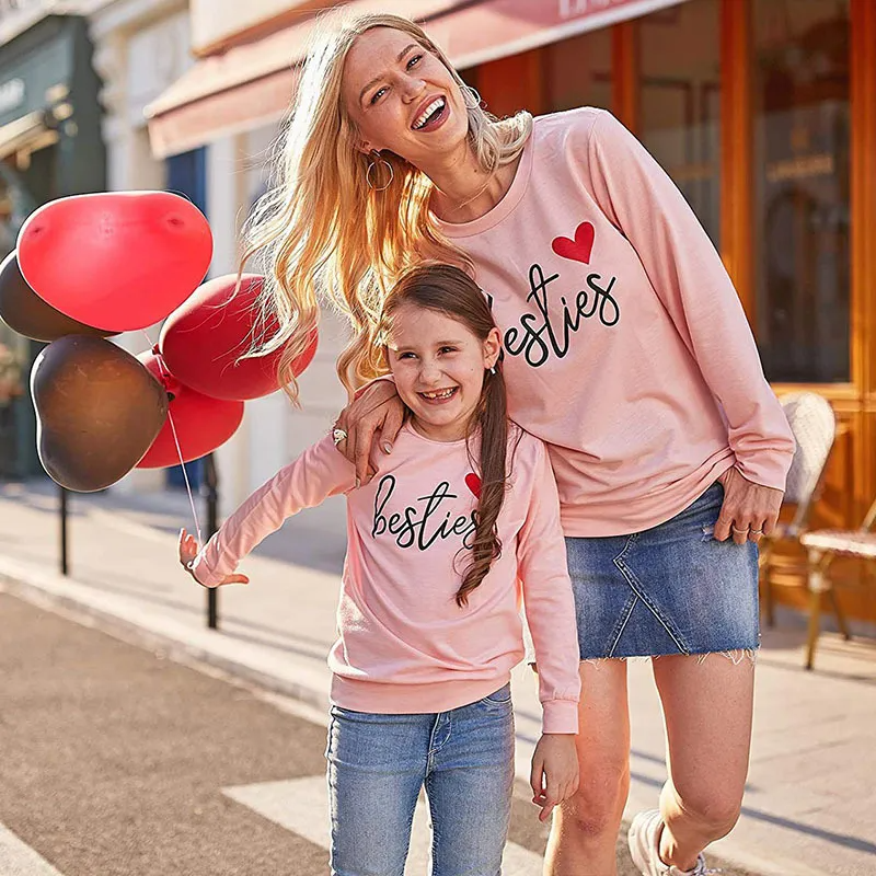 Family Matching Mother Daughter Loose Casual Long-Sleeved Heart Sweatshirt